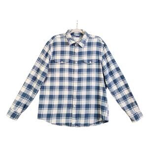 American Eagle Super Soft Flannel Button Down Shirt Size Large Blue White Plaid
